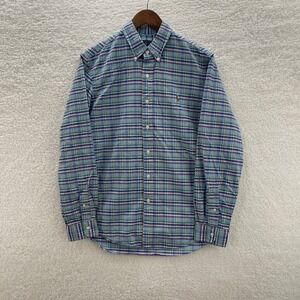 Polo Ralph Lauren Shirt Mens M Blue Green OCBD Oxford Plaid Preppy Luxury Summer